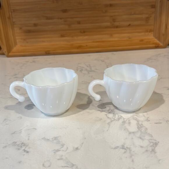 vintage milk glass punch cups 2 Hazel-Atlas Glass Company's Alpine White Swirl - Picture 1 of 7